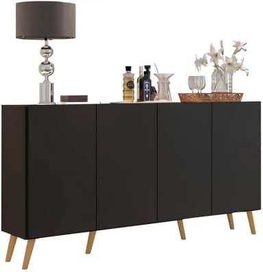 Aparador Buffet 4 Portas c/Pés Retrô Veneza Multimóveis Preto/natural