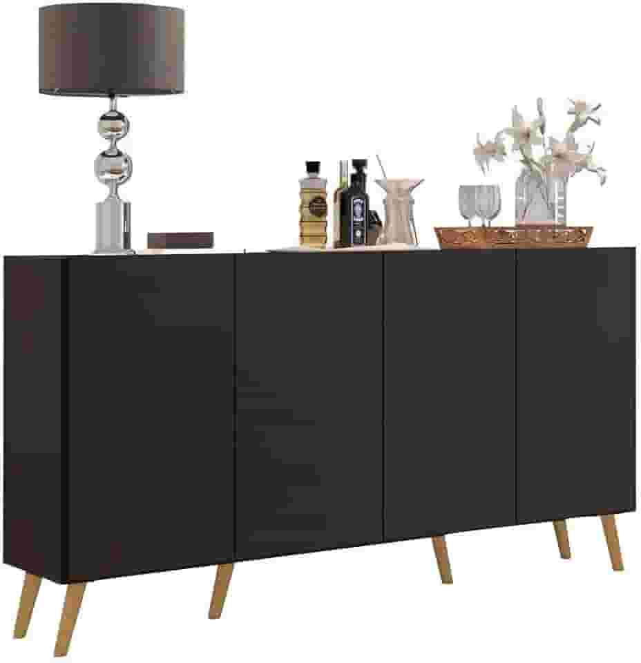 Aparador Buffet 4 Portas c/Pés Retrô Veneza Multimóveis Preto/natural
