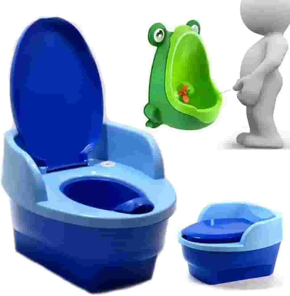 Pinico Troninho Infantil, Love, 3 em 1 (Trono, Redutor, Degrau), Azul, Musical, c/Mictório Sapinho Verde