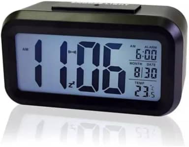 Relógio Digital de Mesa Despertador de Cabeceira Inteligente com Sensor de Temperatura Cabeceira Premium (Black)