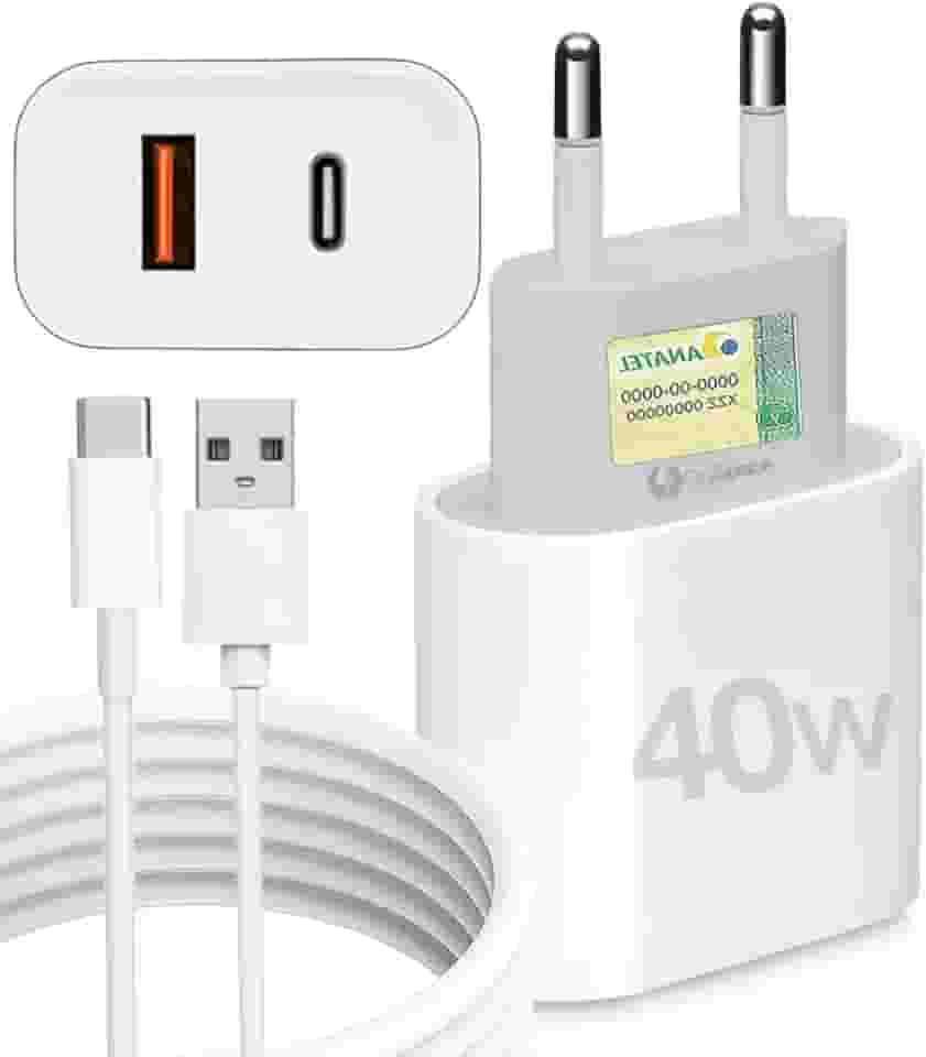 Kit Carregador Super Turbo 40W Porta Dupla (USB-A + USB-C) + Cabo USB e Tipo-C, Compatível com Todos Dispositivos, Iphone 15/16/17 IOS Android Galaxy, Tablets, Notebooks, Linha Premium