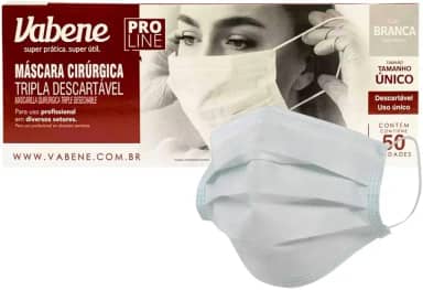 Máscara Descartável, Vabene, Tripla, Branca, Caixa com 50