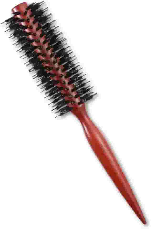 Escova Profissional com Cerdas Naturais e Cabo de Madeira – Modeladora Redonda para Secagem, Brilho e Volume – Anti-Frizz, Portátil e Durável para Cabelos Curtos a Médios