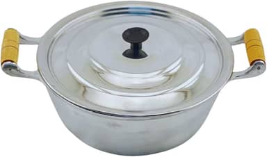 Panela Individual Com Tampa Polida Alumínio Fundido Batido Grosso N20 Cabo de Madeira Marfim Envernizado