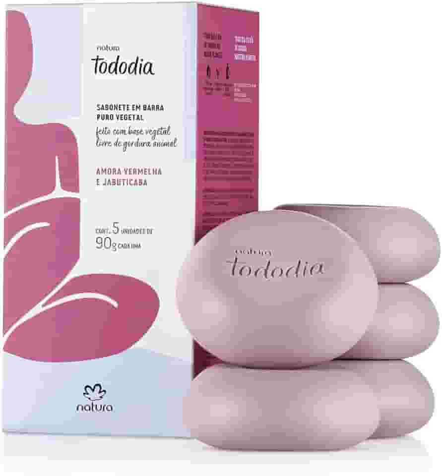 SABONETE EM BARRA PURO VEGETAL NATURA TODO DIA AMORA VERMELHA E JABUTICABA CAIXA COM 5 UNIDADES 90g/cada