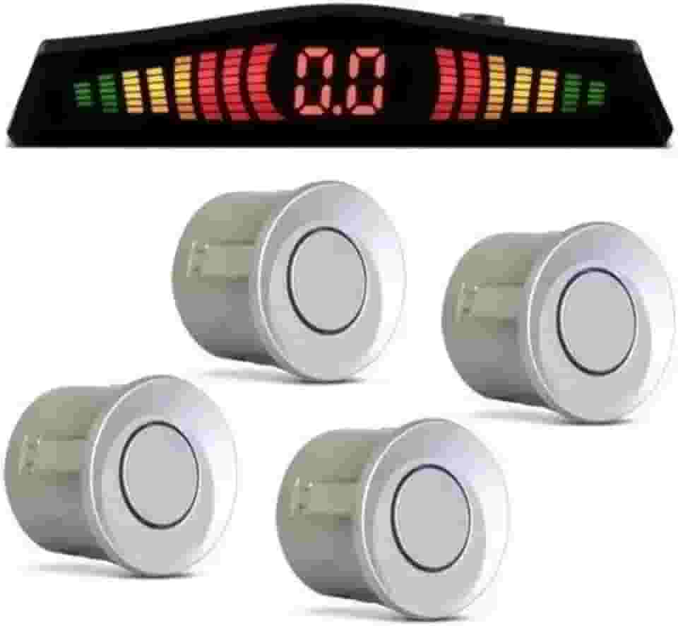 Sensor de Ré Estacionamento 4 Pontos Display Colorido 18mm Kit Para Carros Vans e Ultilitarios Cor Prata