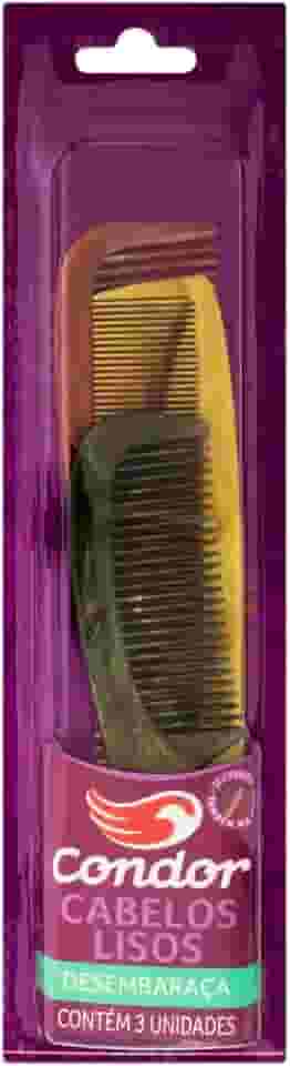 Condor, Kit Pente, Style, 3 Unidades, Desembaraça, Ideal para Cabelos Lisos, Multicor
