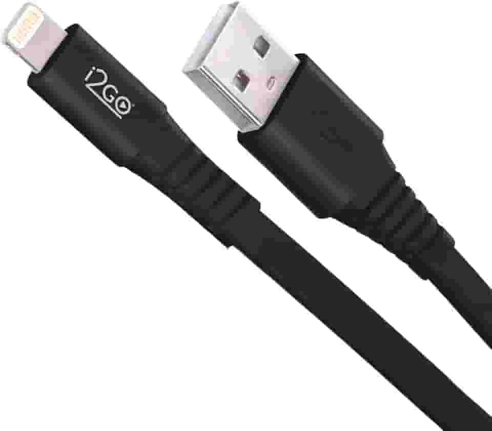 Cabo Iphone/Cabo Lightning I2GO Certificado MFi 1,2m 2,4A PVC Flexível Flat Preto - I2GO Basic