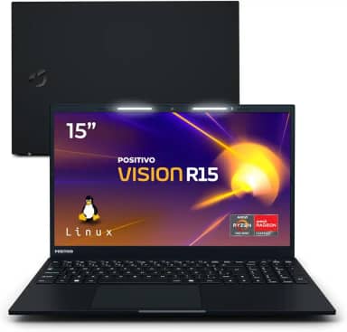 Notebook Positivo Vision R15 Lumina Bar, AMD Ryzen 5 8GB 256GB, Tela 15 polegadas Full HD Antirreflexo, Linux - Preto