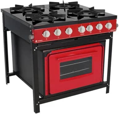Fogão Industrial 4 Bocas Com Forno Linha Bravo Vermelho - Venâncio Br4bfvr