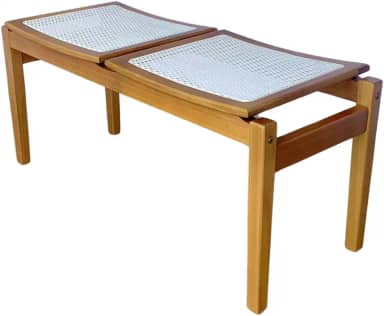 Banco Lisboa 2 Lugares em Madeira Maciça Tela Sintética Sala de Estar Hall Entrada Quarto