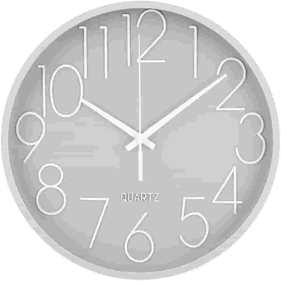 Evolux, Relógio de Parede 24 cm com Números Grandes Brancos Fáceis de Ler, Design Moderno na na Cor Cinza.