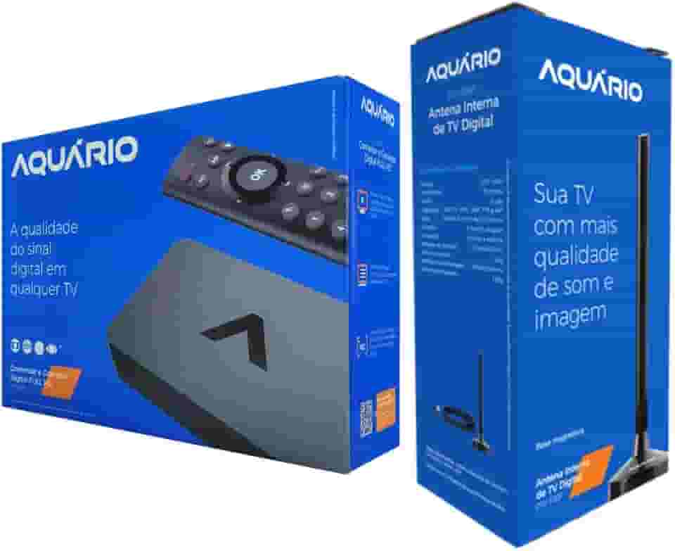 Conversor Aquário Antena Digital HDTV Interna/Externa com Conversor Digital, Cabo 2,5m, Super Compacta, Full HD