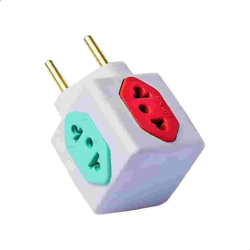 Adaptador de Tomada Múltiplo com 3 Entradas, 10A/20A, Formato Cubo, Padrão Brasileiro 3 Pinos