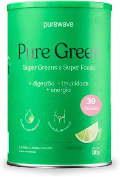 Pure Green Suco Verde em Pó Detox Natural Sabor Limão Purewave - 30 doses 150g - Para Inchaço e Saúde Intestinal