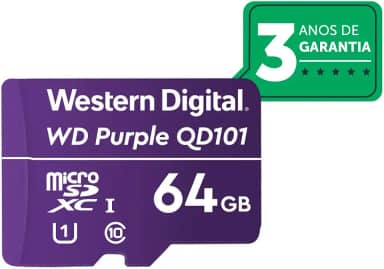 Cartão de Memória Com 3 anos de Garantia Micro SD 64GB WD Purple Intelbras