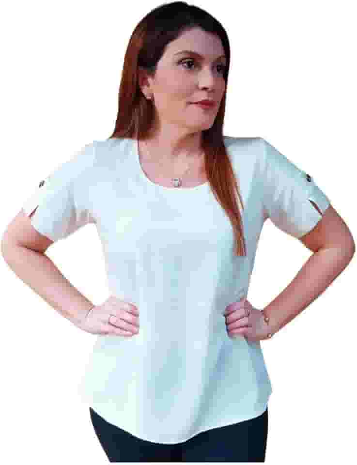 Blusa Social Feminina Manga Curta Detalhe Botão Tecido Viscolinho Camisa Alfaiataria Elegante