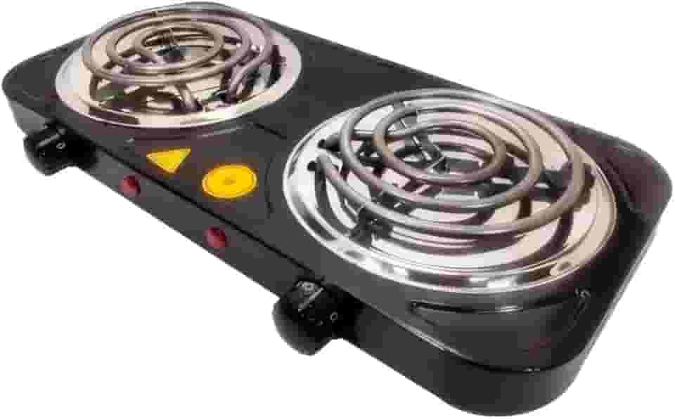 Fogareiro Elétrico Portátil 2 Bocas 2000W 127V – Fogão Cooktop de Mesa para Camping, Viagem e Uso Doméstico (Preto)