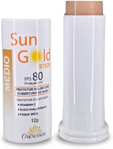 Protetor Solar em Bastão FPS 80 Sun Gold Stick - Toque Seco, Cobertura Natural, Vitamina C - O Benessere Nutrition | Cor: Médio | 12 gramas |