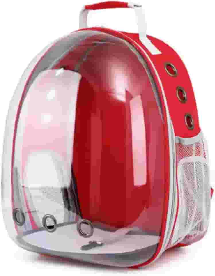 Mochila Transparente Visão Panorâmica para Animais de Estimação Cãe e Gatos Bolsa de Transporte com Ventilação e Segurança(VERMELHO)