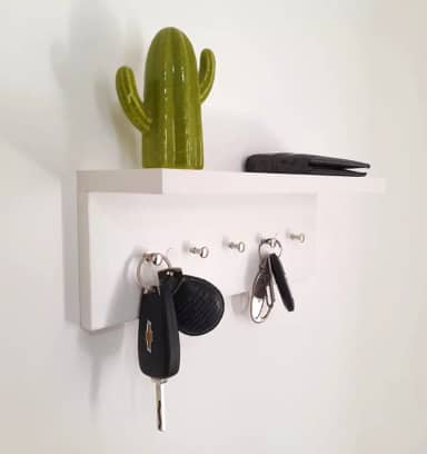 Genérico - Porta Chaves e Bijuterias Prateleira com Ganchos Branco MDF 30cm x 10cm x 11,5cm