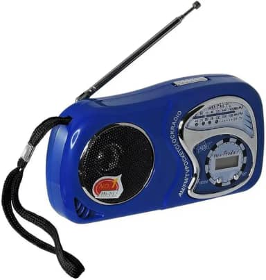 Rádio Portátil AM/FM/TV, 14 x 7,5 x 3,5 cm, Disponível em Azul, Vermelho e Verde