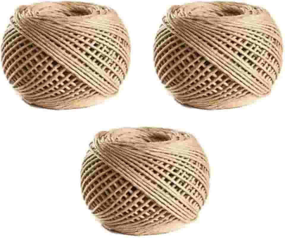 Cordão de Sisal Natural, Kit com 3 Unidades, 2mm, 90 Metros por Rolo, para Artesanato e Decoração