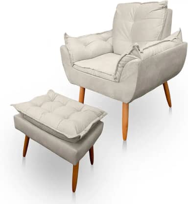 Poltrona Opala com Puff Opala para Sala e Quarto Suede Bege - Jylcrom