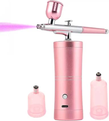 Kit Aerógrafo Portátil Recarregável Rosa 30 PSI com Compressor e Copos de Tinta – Ideal para Confeitaria, Maquiagem, Pintura e Decoração
