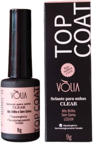 Top Coat Vòlia 9g - Resistente a Riscos Nova Fórmula Brilho Selante Alongamento de Unhas Sem Goma