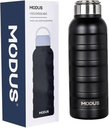 MODUS Garrafa de Água Térmica Esportiva Academia Isolada a Vácuo Aço Inox 1000ML (Preto)