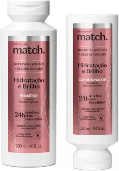 Kit O Boticário Match Hidratação e Brilho Shampoo + Condicionador Cabelos Hidratados e Brilhantes