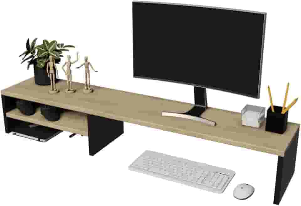 Suporte Notebook E Monitor Apoio Mesa Escritorio de Madeira Preto com Mel