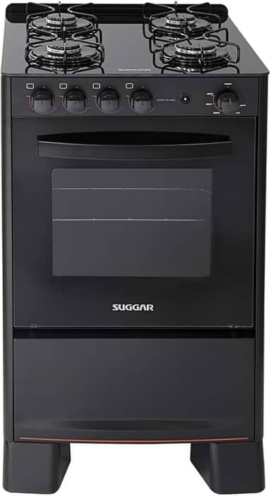 Fogão Suggar Cook Glass 4 Queimadores Mesa Vidro Preto Bivolt FGVCG410PT