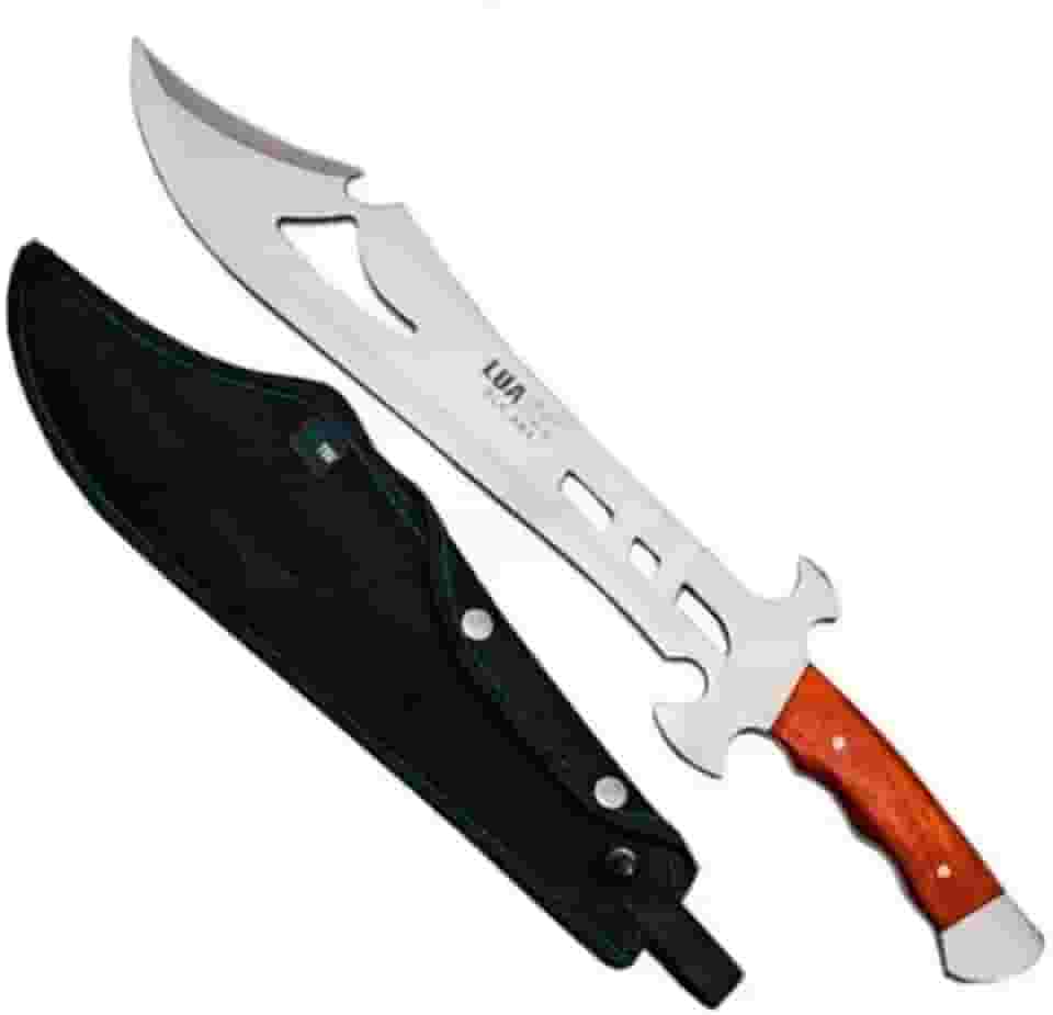 Faca Full Tang Grande 50cm com Lâmina em Aço Inoxidável, Cabo de Madeira, com Bainha Preta, Facão Caça, Pesca, Camping, Defesa