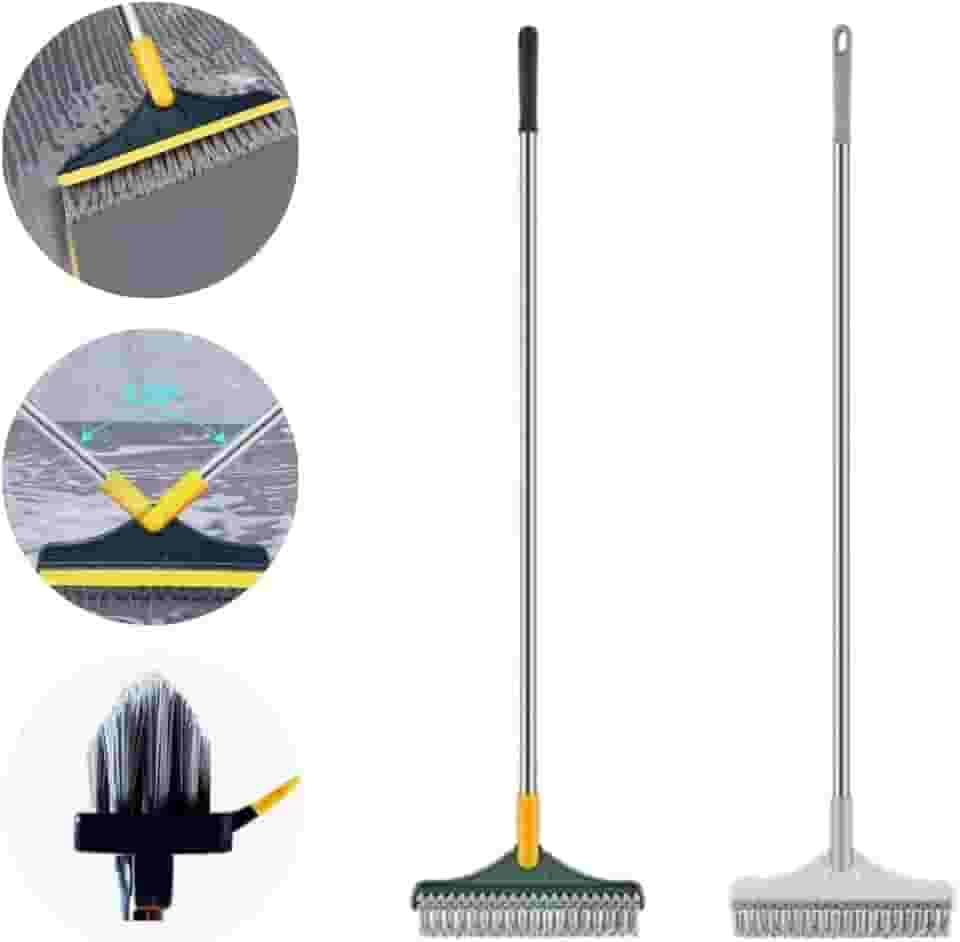 Henniu Escova de Limpeza de Piso e Chão 2 em 1, Com Rodo de Janela 120º Graus Rotativa Cabo Longo Escova de Limpeza de Canto para Limpar Cozinha Banheiro Azulejo Vidro Vassoura Mágica Giratória