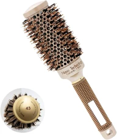 Escova Térmica Cerâmica 43mm com Cerdas de Javali, Tecnologia Iônica e Nano, Cabo Emborrachado, Resistente a Altas Temperaturas, Ideal para Secador, Alisar, Modelar e Reduzir Frizz