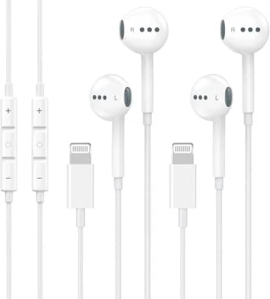 Pacote com 2 fones de ouvido com fio para iPhone com microfone integrado e controle de volume, fones de ouvido com redução de Nosie compatíveis com iPhone 14 13 12 11 Pro Max XS XR X 8 7, compatível