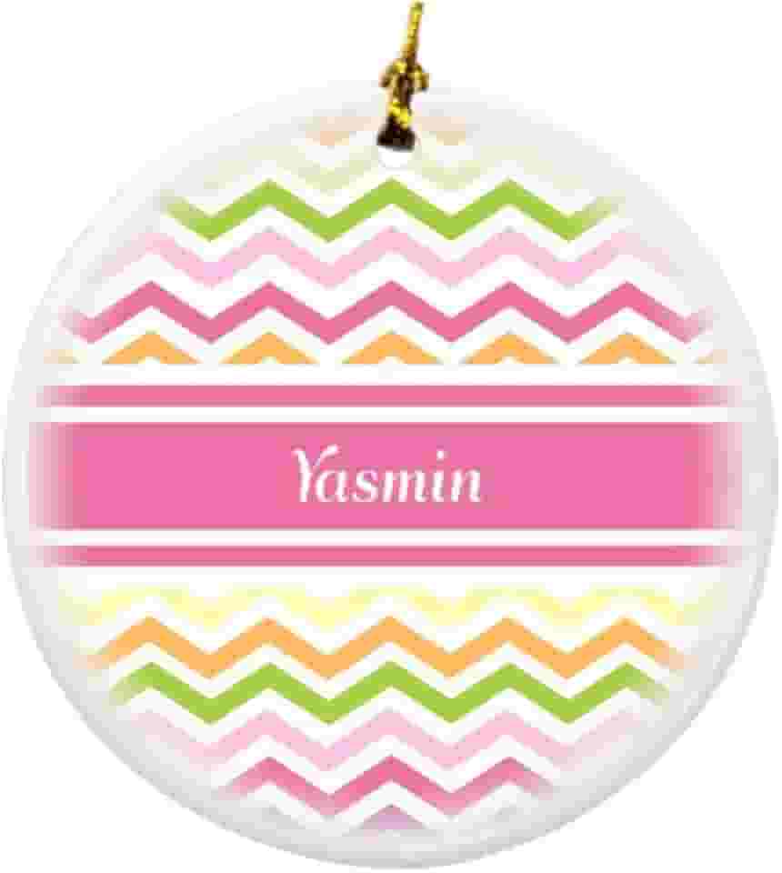 Yasmin rosa chevron nome design redondo porcelana dois lados enfeites de Natal