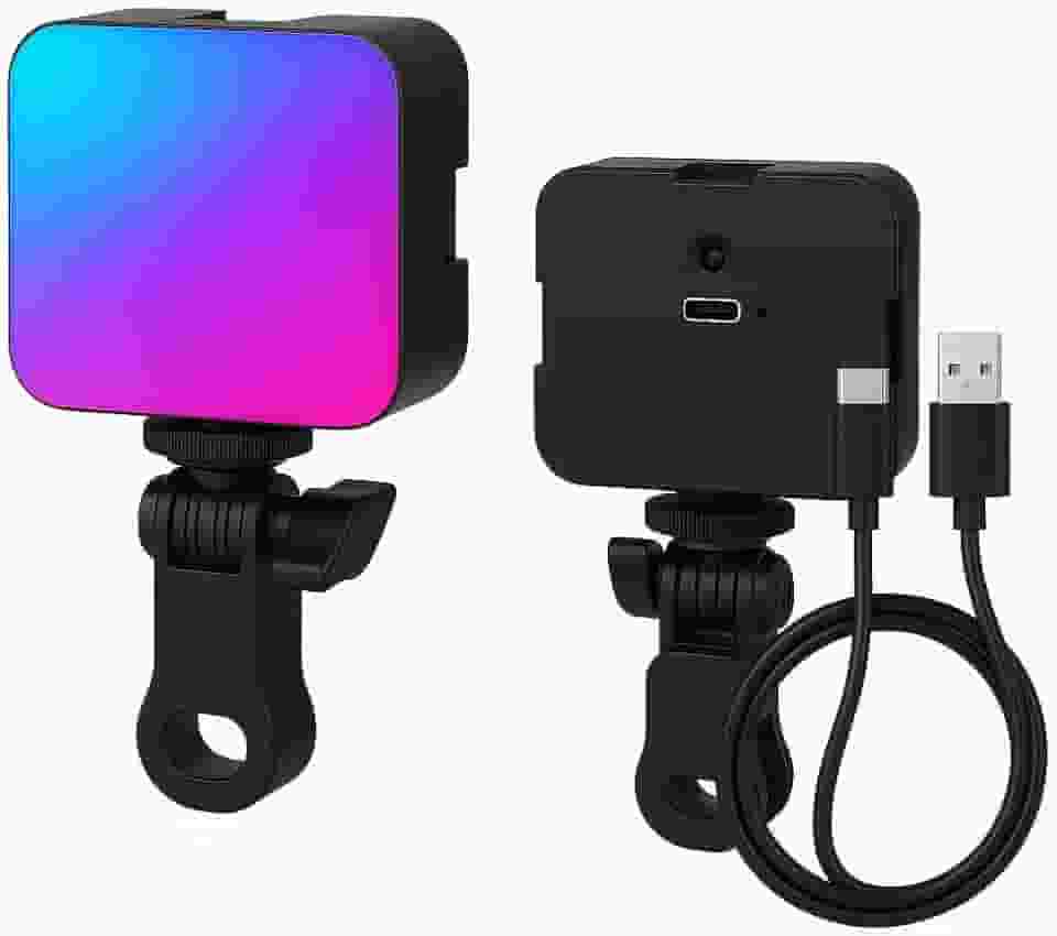 Luz LED RGB Portátil Recarregável Clip-On para Celular, Notebook, Webcam, Vídeos, Lives, Selfies, Reuniões, Iluminação Profissional com 3 Níveis de Brilho e 9 Cores Ajustáveis