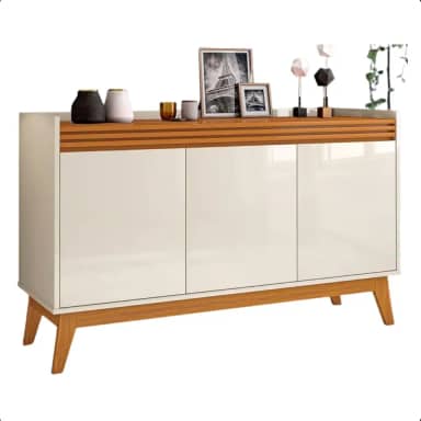 Buffet Aparador 3 Portas Ripado Astúrias Prateleira Interna Cor Off White
