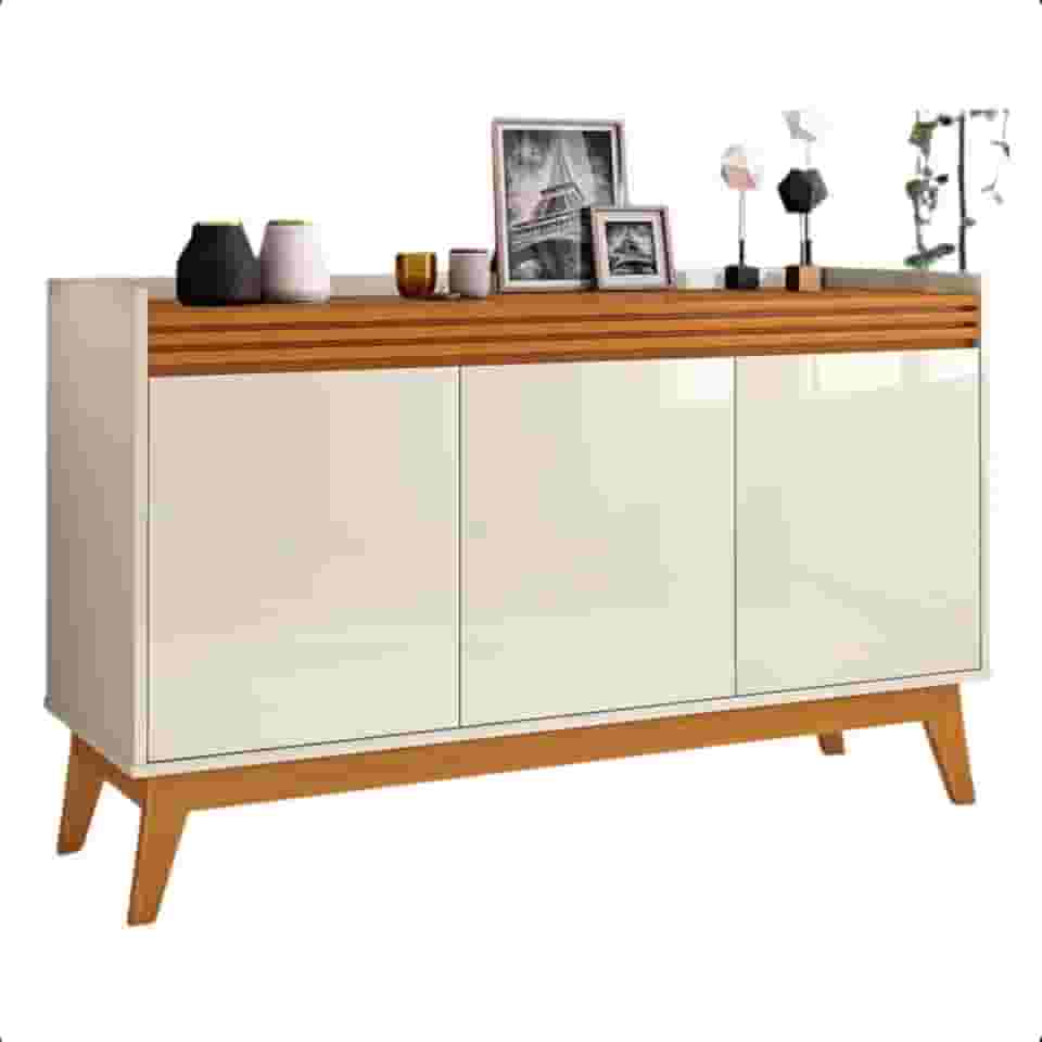 Buffet Aparador 3 Portas Ripado Astúrias Prateleira Interna Cor Off White