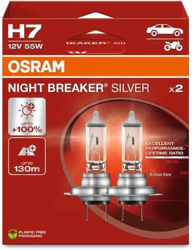 OSRAM NIGHT BREAKER SILVER, H7, lâmpadas de farol de halogêneo, caixa dobrável suspensa (2 lâmpadas)