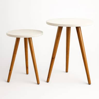 Kelan Kit 2 Mesas Laterais Redondas Pé Palito, diâmetro 29 cm, alturas 30 e 40 cm, Pintura UV, Preto ou Branco