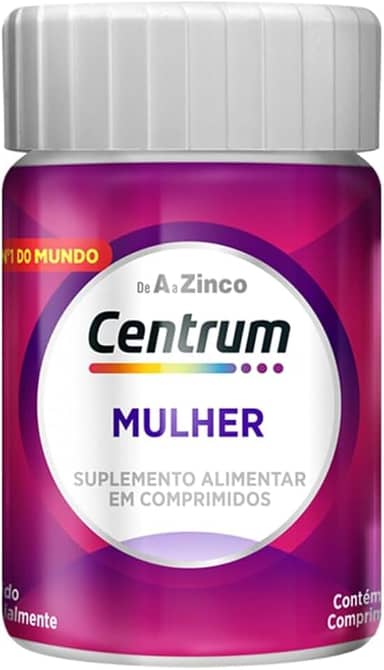 Centrum Mulher, Multivitamínico Adulto, Suplemento Vitamínico com Vitamina B12, Vitamina D, Ferro e Zinco, 30 Comprimidos