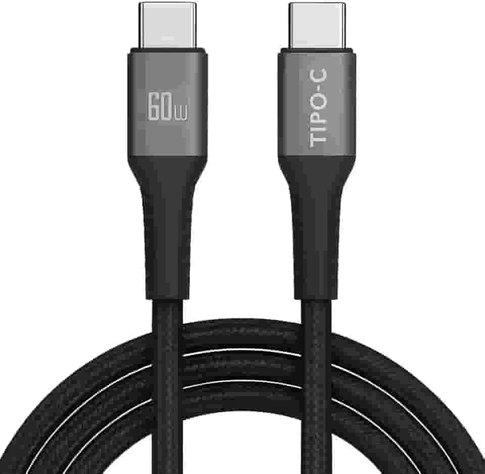 Cabo USB-C Turbo 2 Metros Tipo C 60W Nylon Trançado e Reforçado Compativel Com Iphone 15, Iphone 16 Notebook Tablet Qualidade Premium Carregamento Transferência de Dados Compativel ANDROID