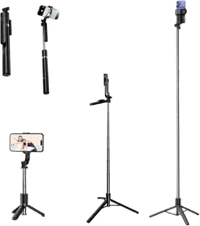 Tripé Bastão de Selfie 3 em 1 – Compacto e Extensível até 1,70 m de Altura, Controle Bluetooth, Rotação 360° – Para Gravações, Reels, TikTok, YouTube, iPhone e Android