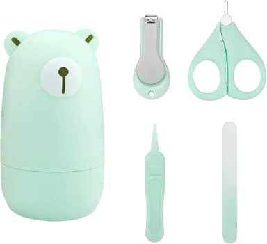 Kit Cortador de Unhas para Bebê com Tesoura Pinça Lixa Estojo de Urso e Design Seguro Portátil (Verde)