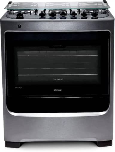 Fogão Consul 6 bocas cor Inox com botões removíveis e vidro interno vedado - CFS6NAR BIVOLT