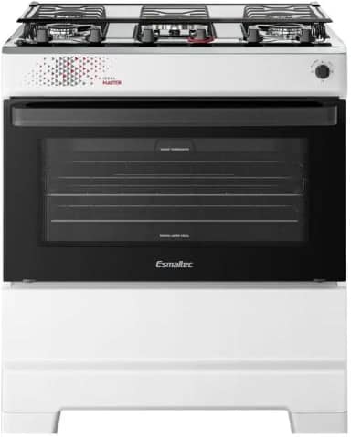 Fogão Esmaltec 5 Bocas Ideal Master Mesa Inox Tampa de Vidro Forno 84 Litros Branco T5ITB Bivolt